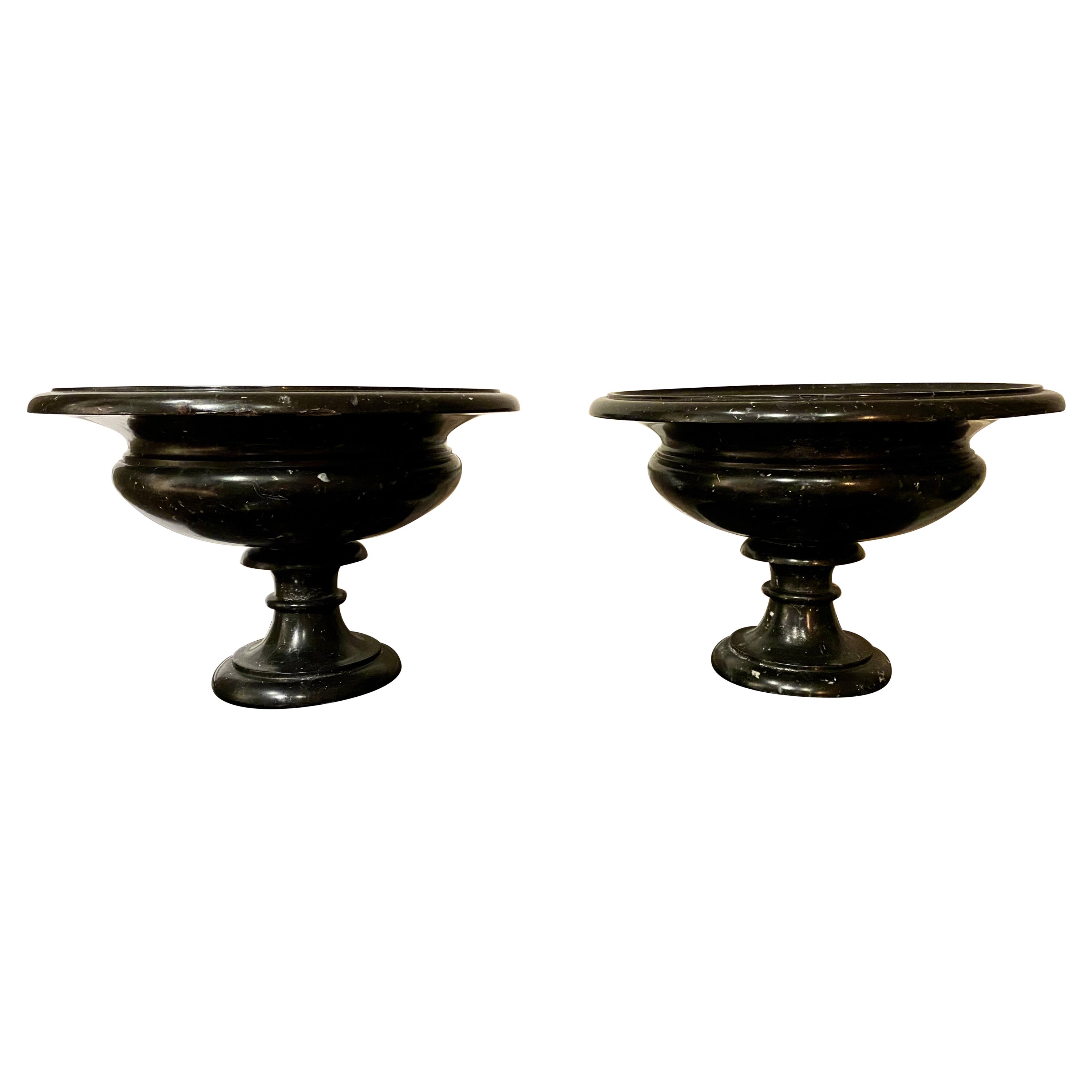 Pair of Large Black Marble Urns For Sale