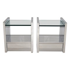 Vintage Pair of Polished Steel Nightstands or End Tables Karl Springer 1980s