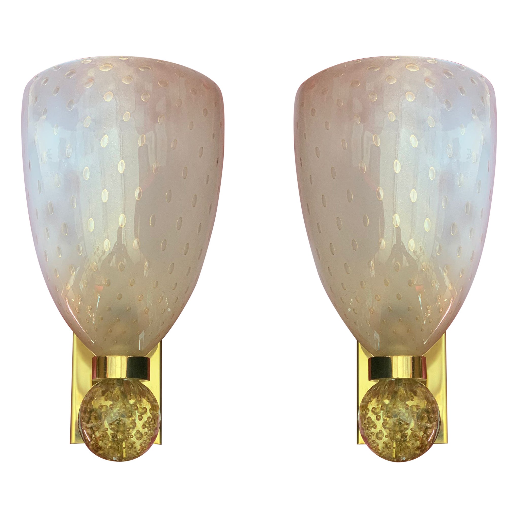 Luxurious Pair of Wall Lamps by Barovier & Toso, Murano, 1960s For Sale