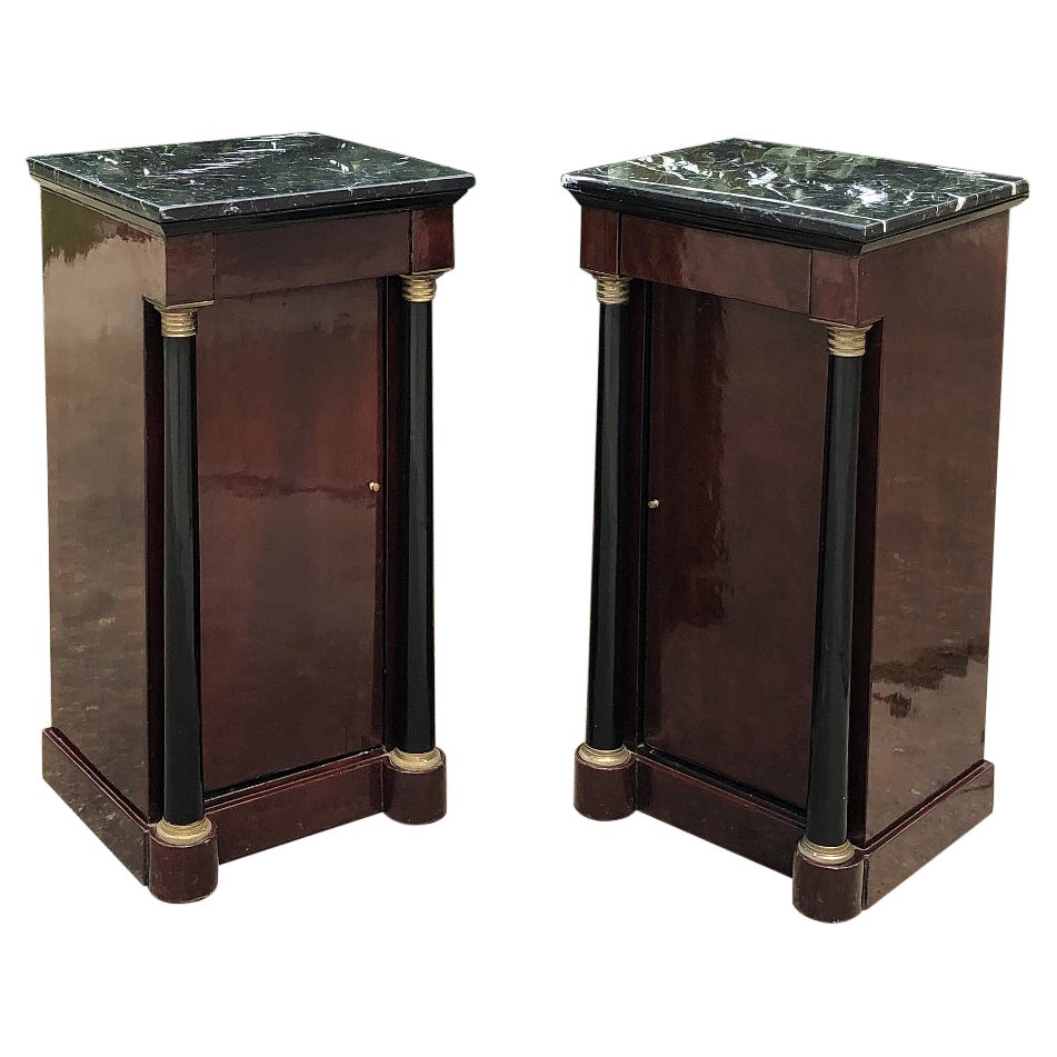 Pair 19th Century French 2nd Empire Mahogany Marble Top Nightstands