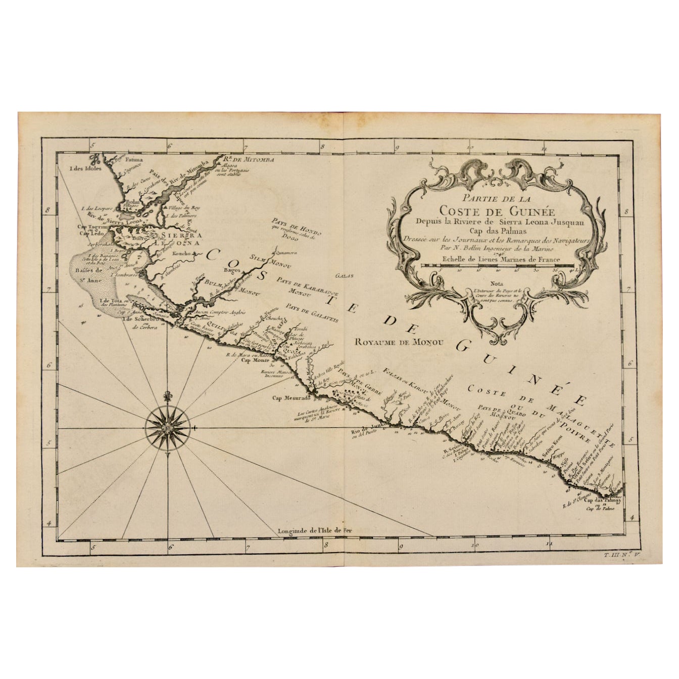 Coast West Coast of Africa, Guinea & Sierra Leone: An 18th Century Map by Bellin