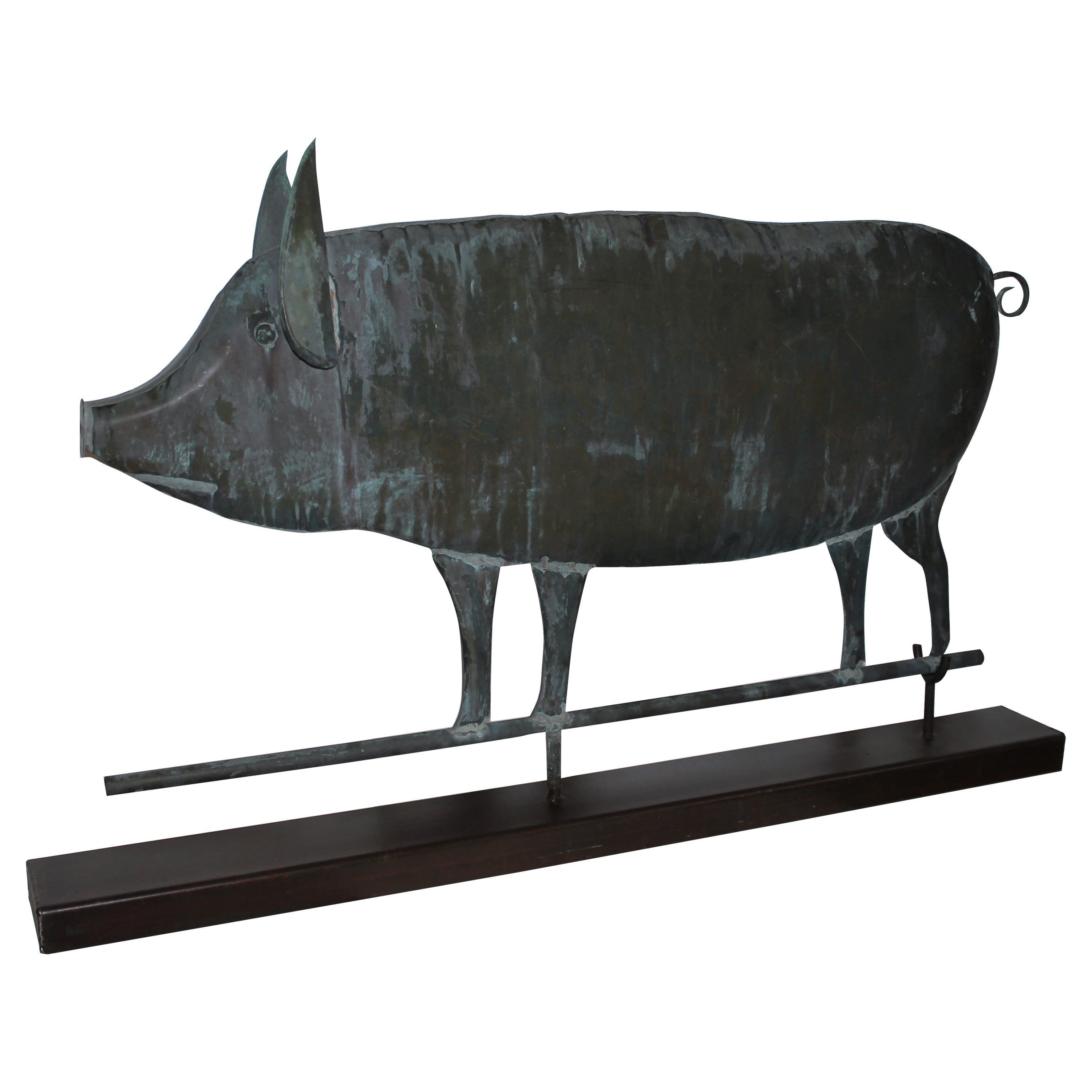 Early 20thc Monumental Pig Weather Vane on Stand