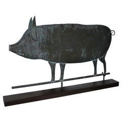 Vintage Early 20thc Monumental Pig Weather Vane on Stand