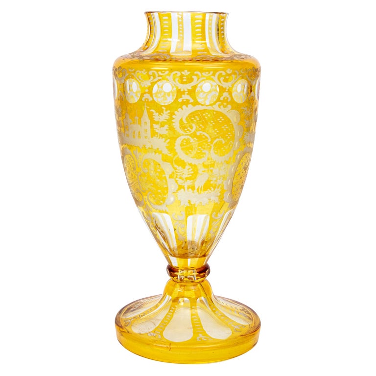 Bohemian Etched Vase Clear to Yellow For Sale at 1stDibs