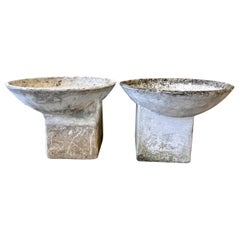 Vintage Pair of Willy Guhl Concrete Offset Bowl Planters