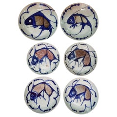 Antique Set of Six Qing Dynasty Carp Plates