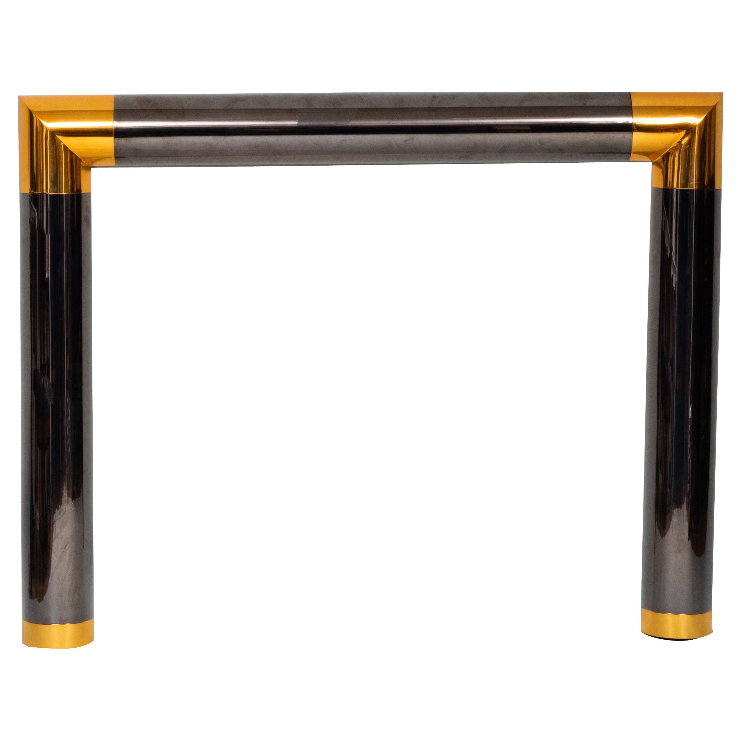 Gun Metal and Polished Brass Fire Place Mantel by Karl Springer For Sale