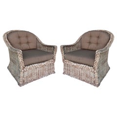 Bielecky Brothers Geflochtene Vinatage-Rattan-Loungesessel, Paar