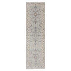 Runner Modern Medallion Oushak in verde acqua, grigio, crema e carbone