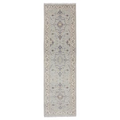 Modern Medallion Oushak Runner in Seafoam Green, Gray, Cream, Charcoal 