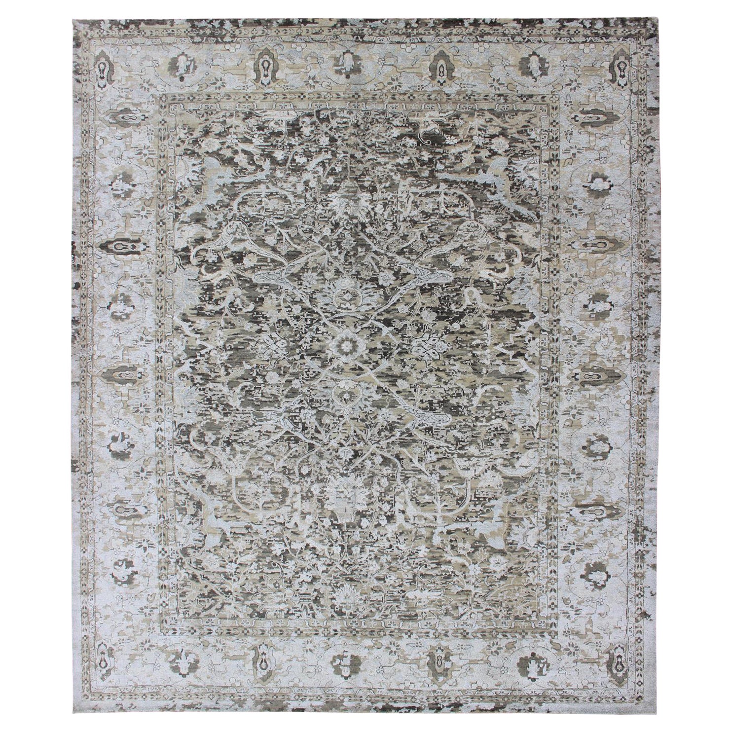Silk and Wool Classic Design Rug in Contemporary Colors and Modern Feel