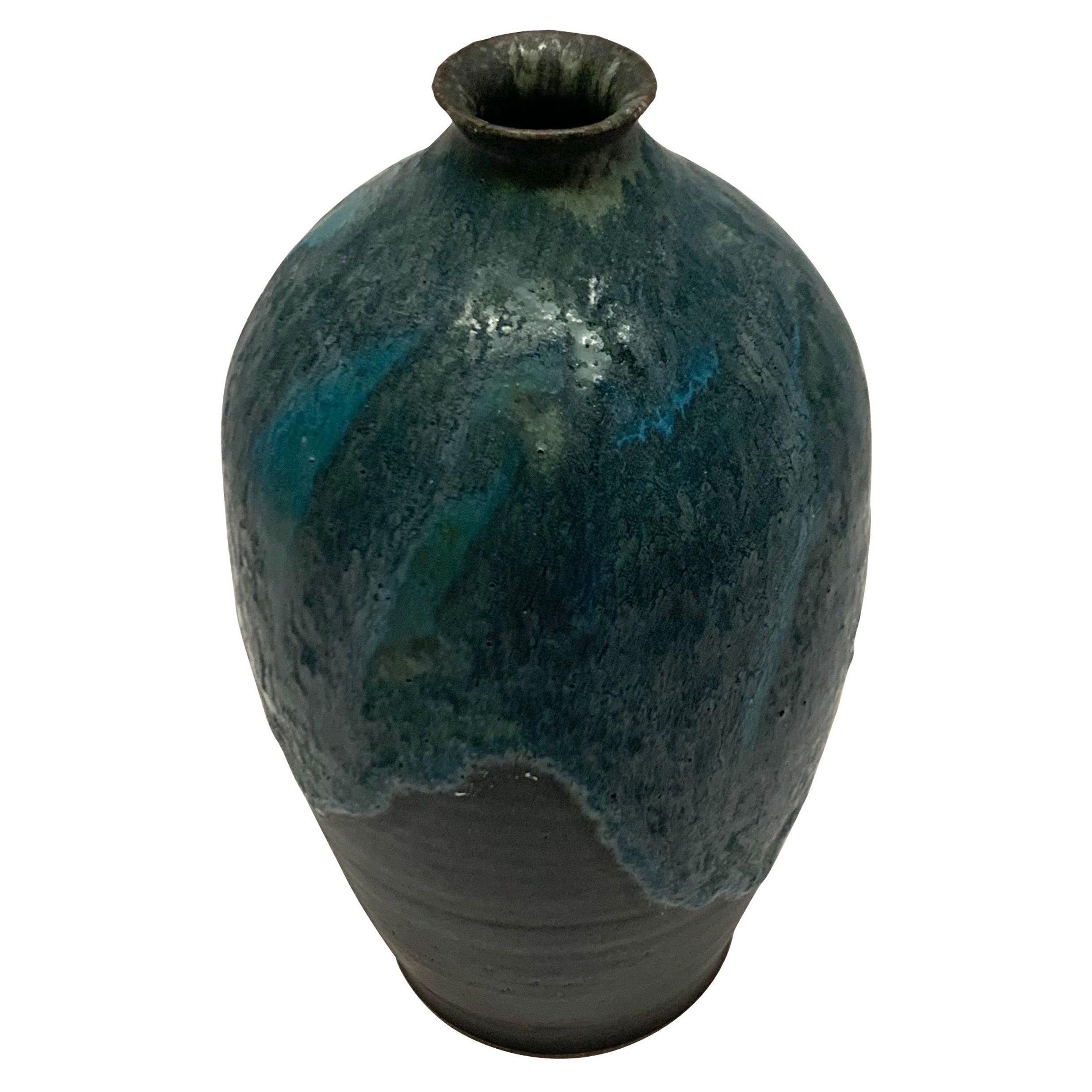 Blue Stoneware Vase by American Artist Peter Speliopoulos, U.S.A., Contemporary