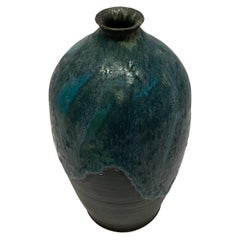 Blue Stoneware Vase by American Artist Peter Speliopoulos, U.S.A., Contemporary