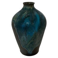 Blue Stoneware Vase by American Artist Peter Speliopoulos, U.S.A., Contemporary