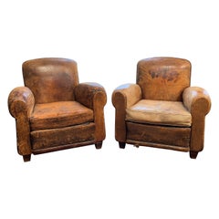 Pair of 1930s French Leather Club Chairs