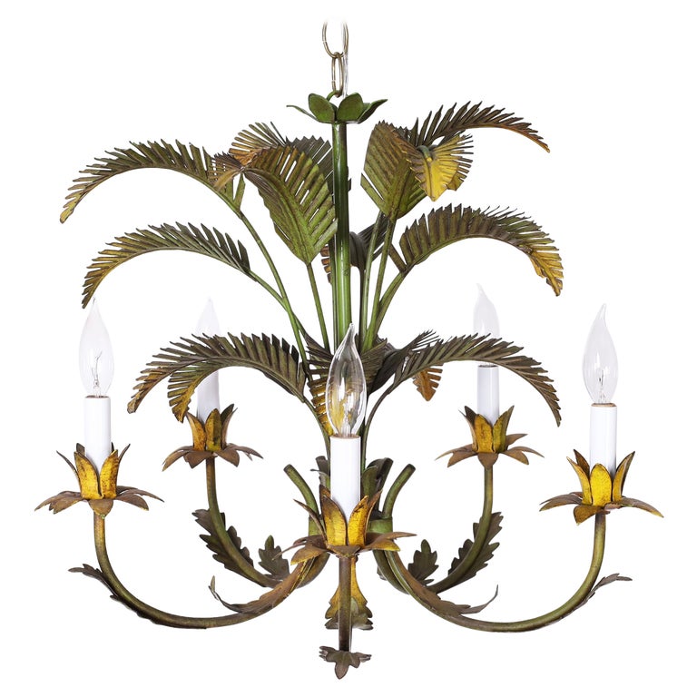 Tole Palm Tree Chandelier For At, Metal Palm Tree Bamboo Chandelier