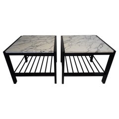 Mid Century Carrera Marble and Ebony End / Side Tables