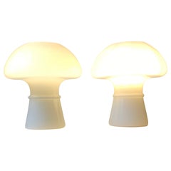White Minimalist Murano Glass Mushroom Table Lamps, Italy 1970s
