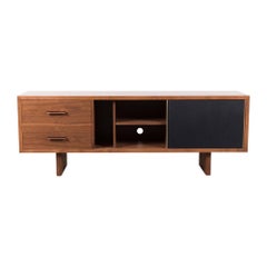 Walnut and Leather Inverness Media Cabinet by Lawson-Fenning
