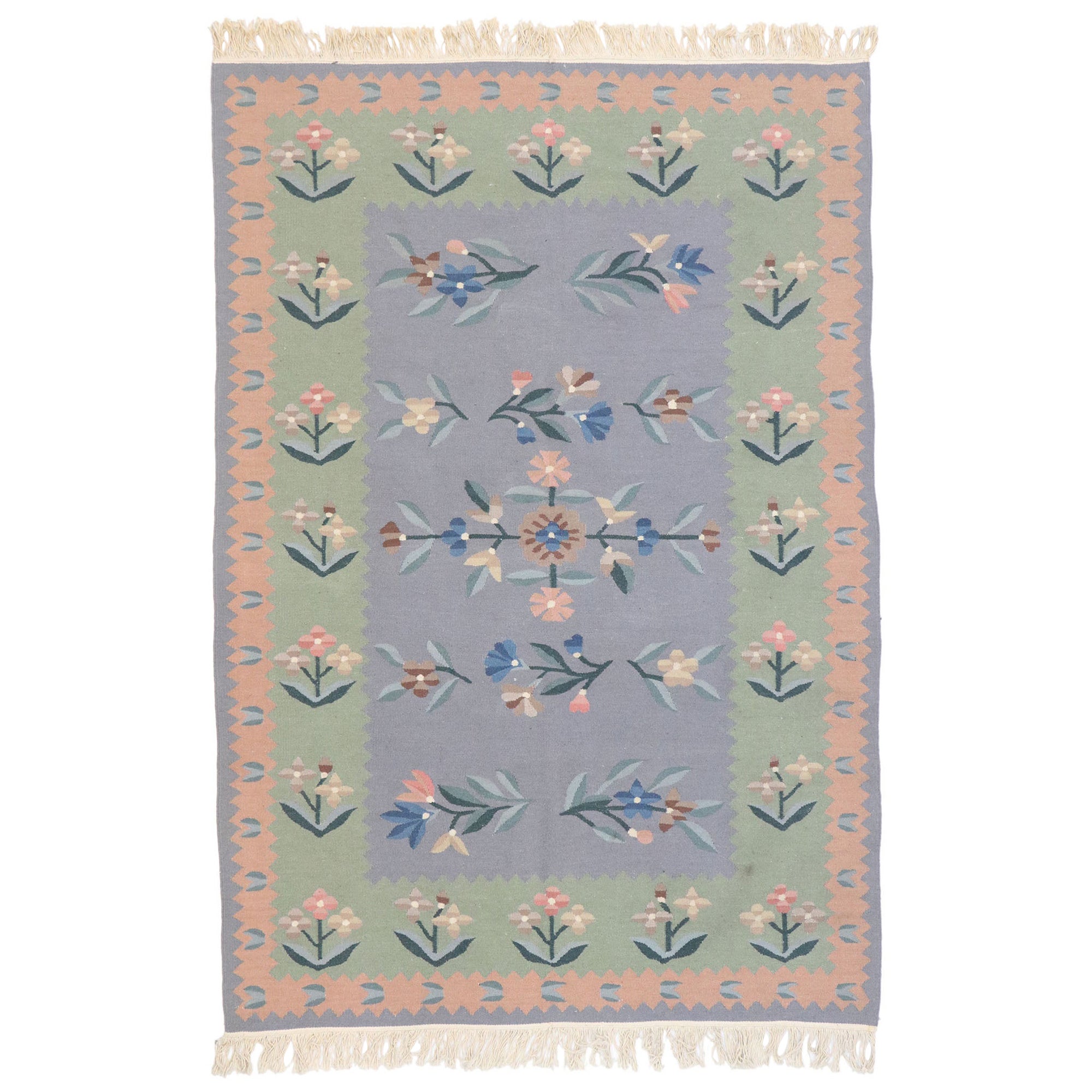 Vintage Floral Kilim Rug with French Victorian Style