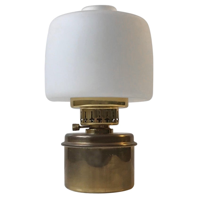 Hans-Agne Jakobsson Table Oil Lamp in Brass and Opaline Glass, 1960s For Sale