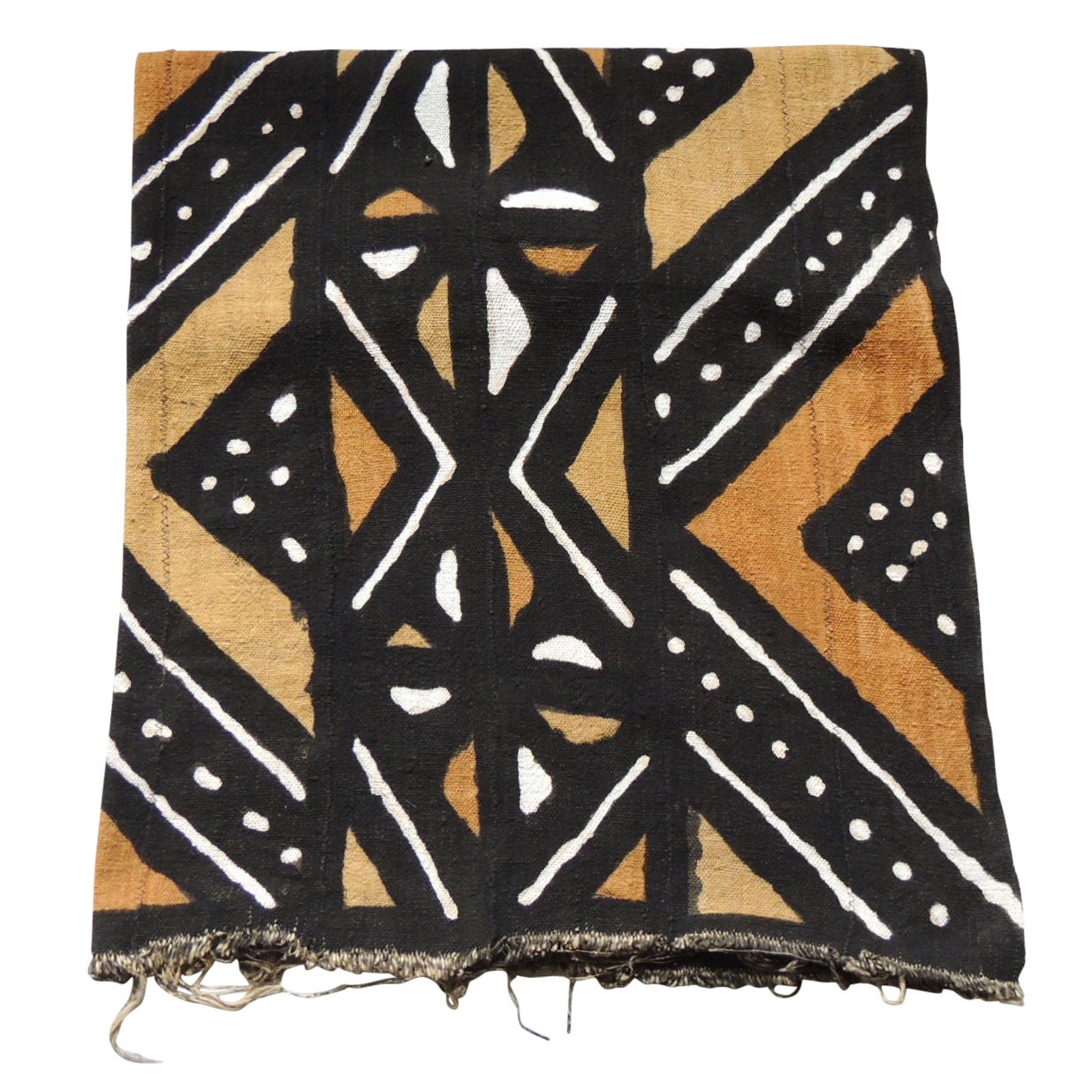 African Mud Cloth Geometric Yellow and Black Textile Panel