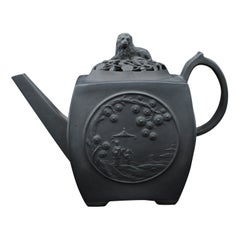 Antique Black Basalt Teapot with Pierced Lid, Turner, C1790