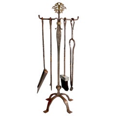Arts & Crafts Tools Set with Wrought Iron Base Brass Filigree Top