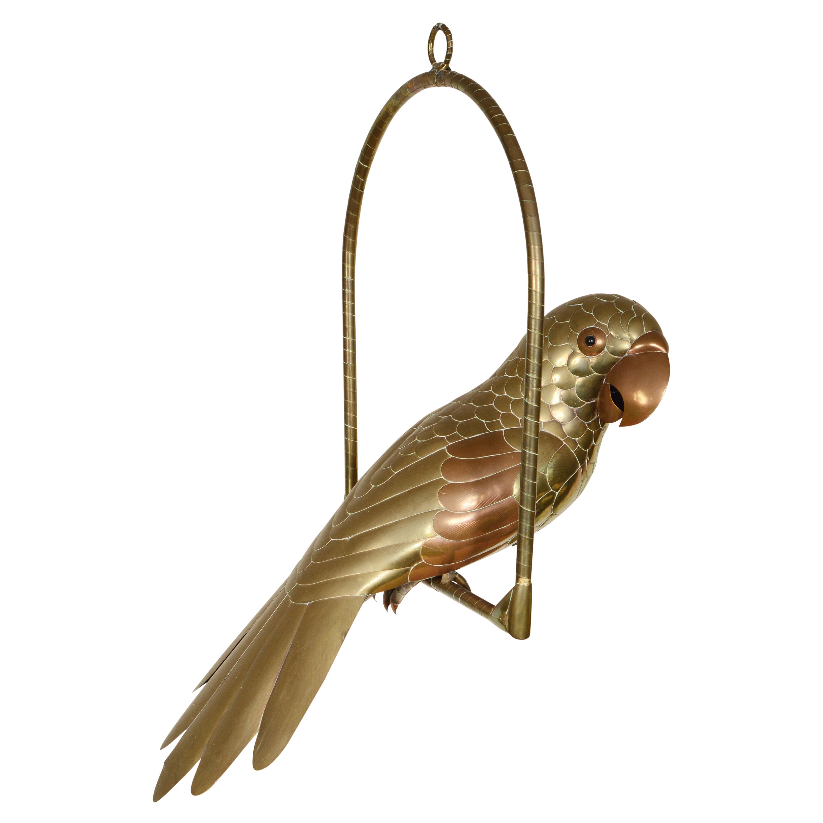 Brass and Copper Parrot Sculpture by Sergio Bustamante