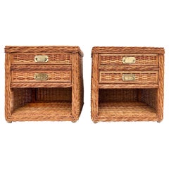 Vintage Bielecky Brothers Woven Rattan Night Stands, Pair