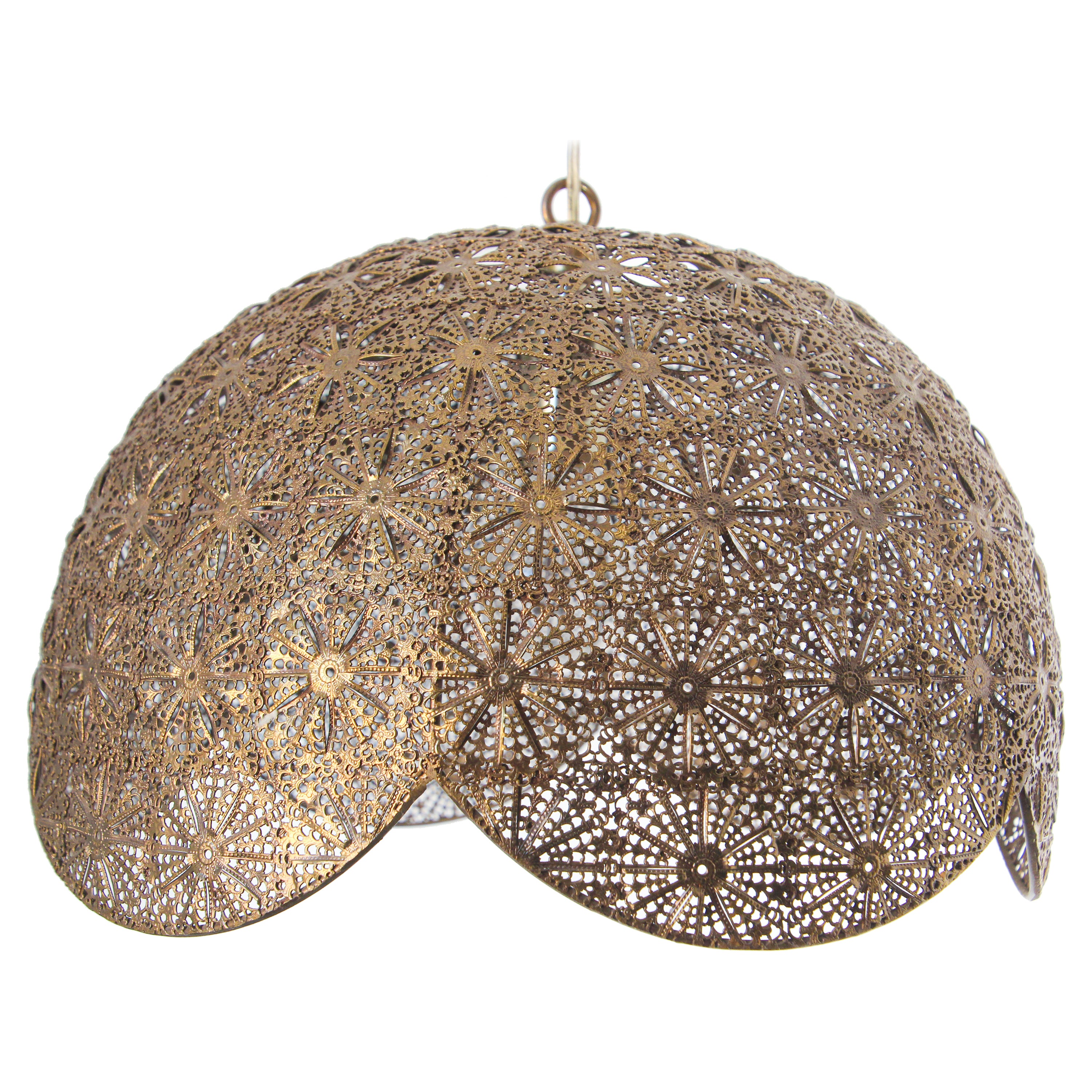 Middle Eastern Moorish Fine Filigree Pierced Brass Hanging Lamp Shade