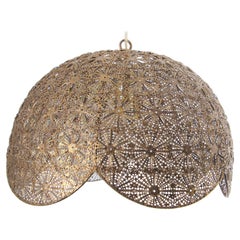 Retro Middle Eastern Moorish Fine Filigree Pierced Brass Hanging Lamp Shade