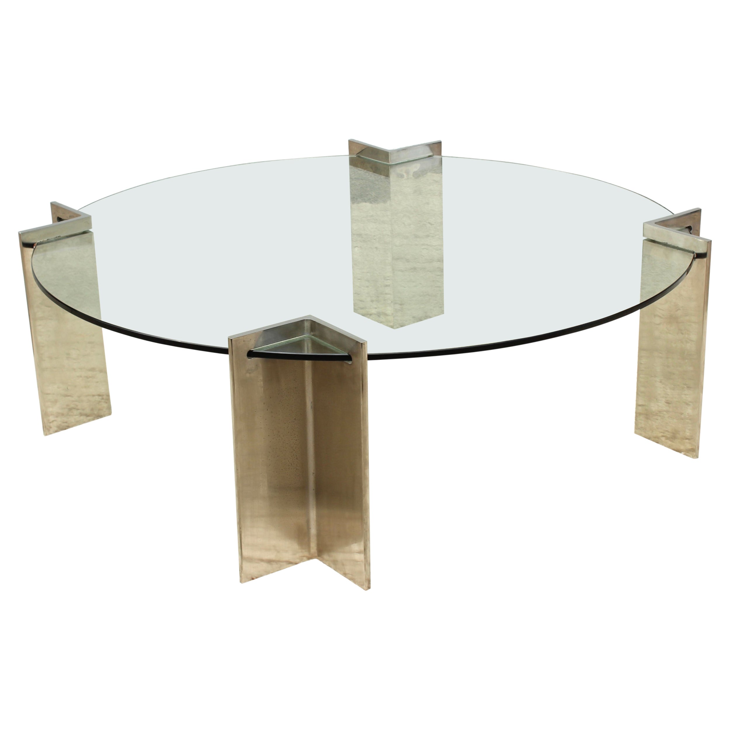 Leon Rosen For Pace Modernist Steel and Glass Coffee Table