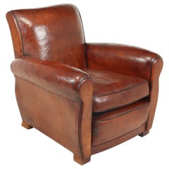 French Leather Club Lounge Chair, c1930