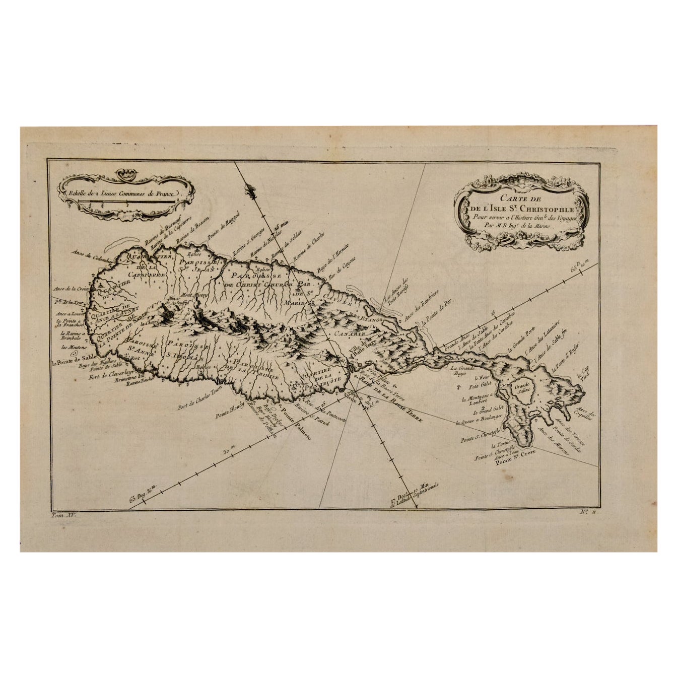 St. Christophe 'St. Kitts' Island: An 18th Century Hand-colored Map by Bellin For Sale