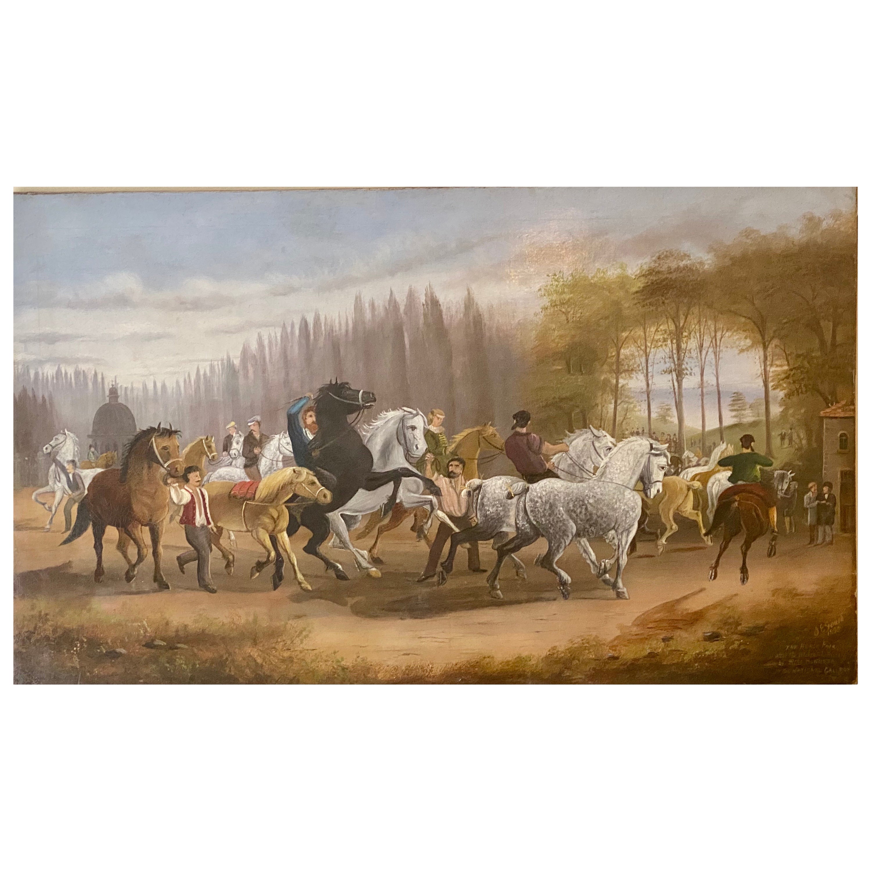 Large 19th Century Oil Painting After Rosa Bonheur Entitled "The Horse Fair"