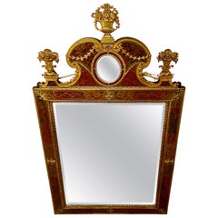 Large Napoleon III Ormolu-Mounted, Cut Brass & Tortoiseshell Boulle Mirror