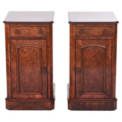 Antique Pair Victorian Burr Walnut Bedside Cupboards/Nightstands