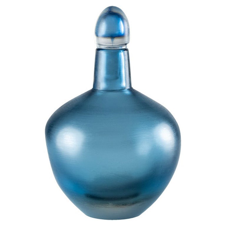 Incise Glass Bottle in Blue Iron by Venini For Sale