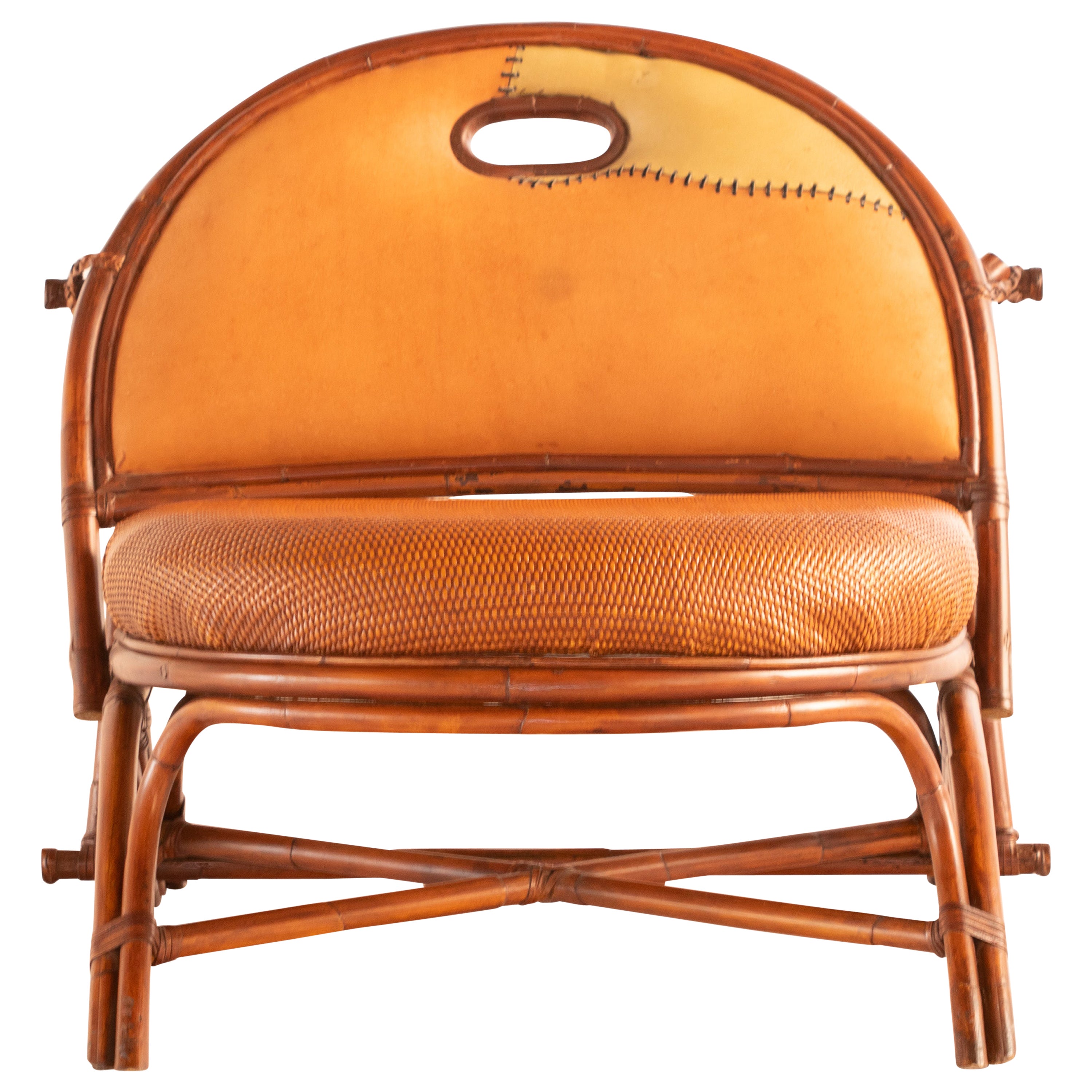Rattan Chair Wood Cane Color Leather Patchwork Movable Backrest Kalma Furniture