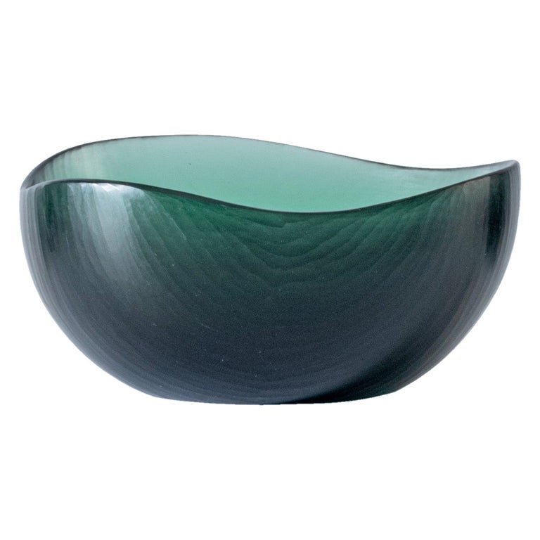 Battuti Small Bowl in Green River Glass For Sale