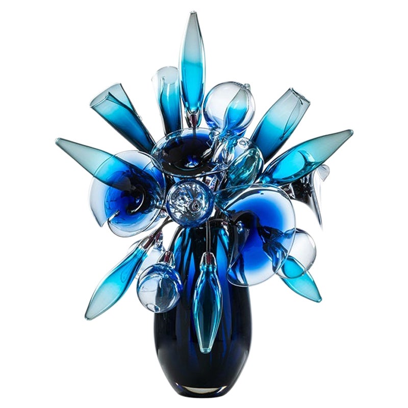 Fuochi Boreali Glass Vase in Blue and Crystal by Giorgio Vigna
