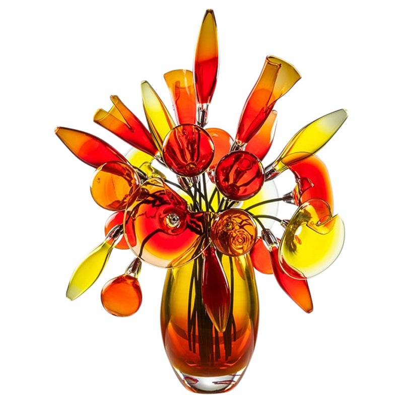 Fuochi Boreali Glass Vase in Red and Crystal by Giorgio Vigna