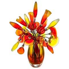 Fuochi Boreali Glass Vase in Red and Crystal by Giorgio Vigna