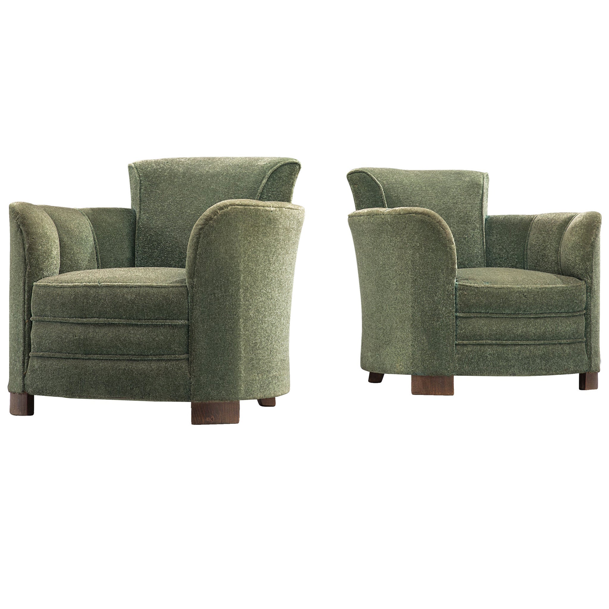 Art Deco Lounge Chairs in Green Velours