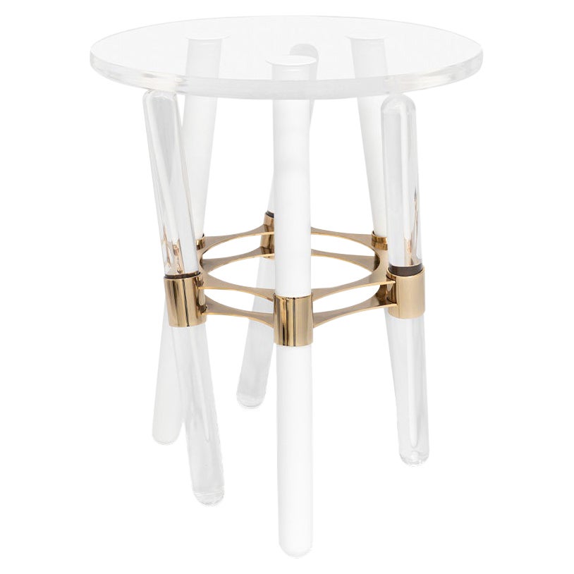 Modern Outdoor Side Table featuring Waterproof Stainless Steel with Gold Plating For Sale