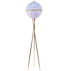 Mid-Century Modern Style Brass Floor Lamp "Quoluna" with Fabric Shade Re Edition