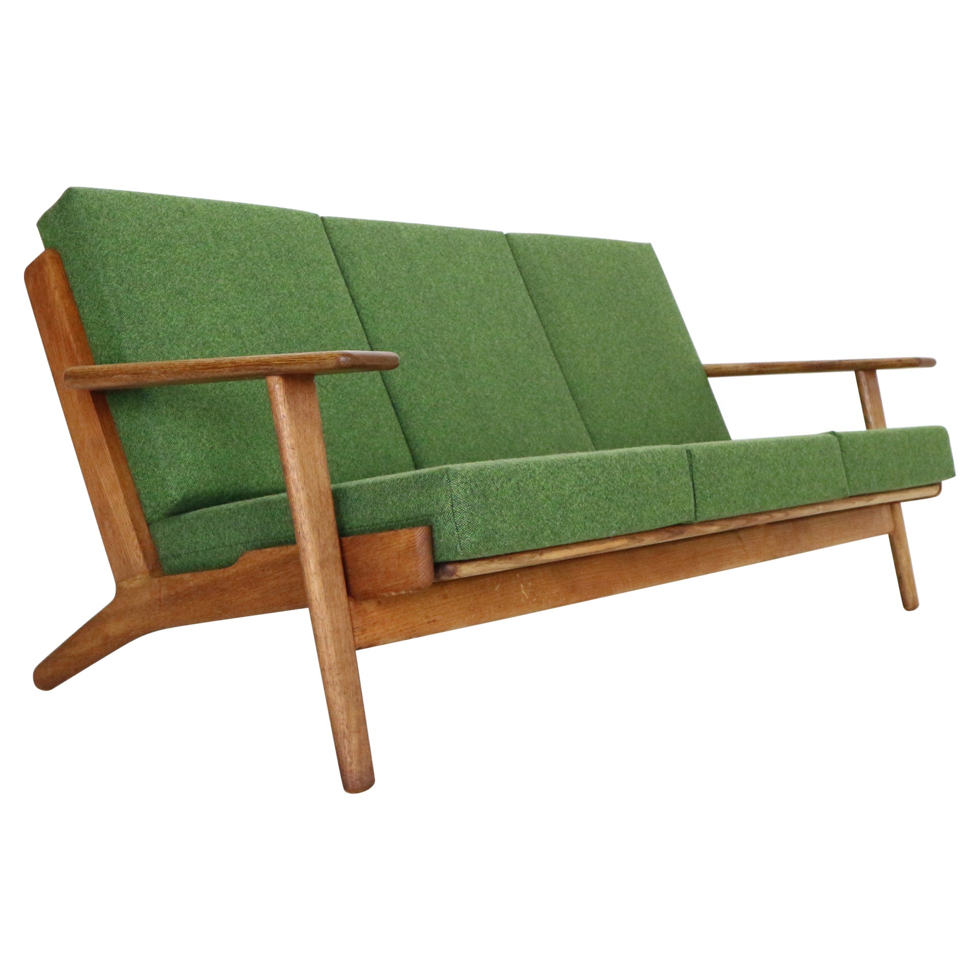 Hans J. Wegner Oak & Green New Reupholstery 3-Seater Sofa "GE290" 1960 Denmark