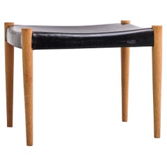 Used Oak and Saddle Leather Danish Stool, 1960s