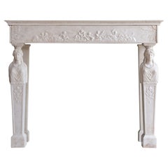 Antique Early Nineteenth Century Italian Statuary Marble Fireplace with Caryatids